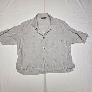 Chic Floral Cropped Button Down Linen Shirt